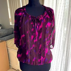 EXPRESS Burgundy Pink Chiffon Elastic Hem Blouse Women Crew Neck 3/4 sleeves S